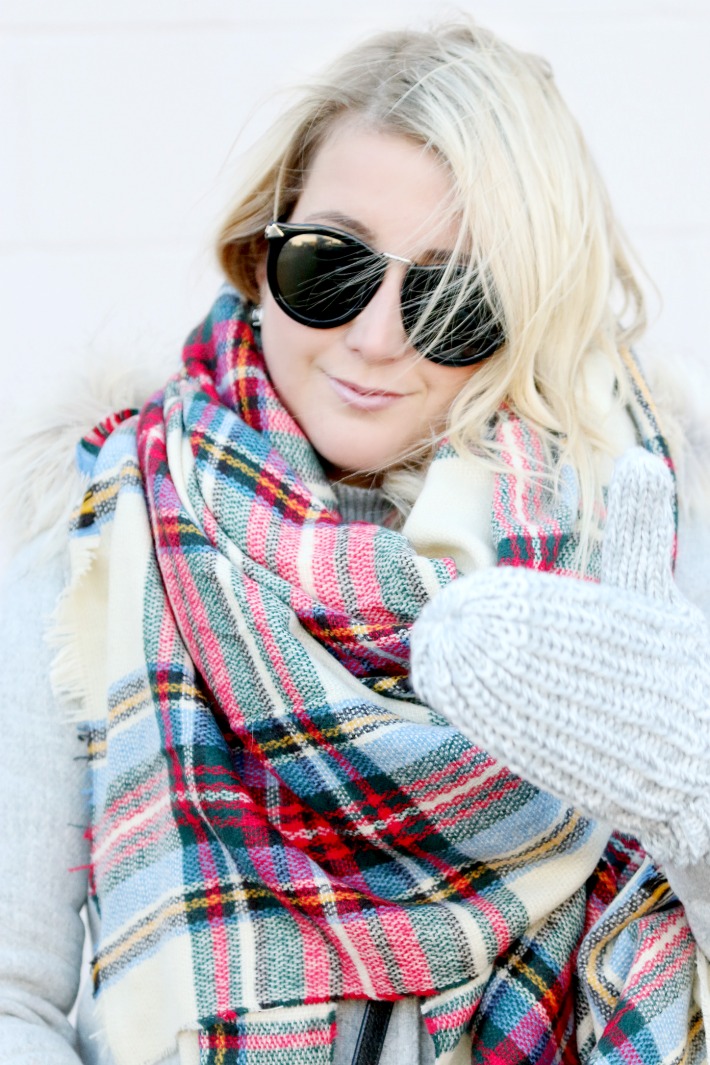 Holiday Style Plaid Scarf Faux Fur 