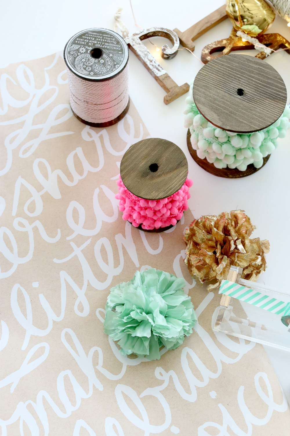 Gift wrapping paper pom pom