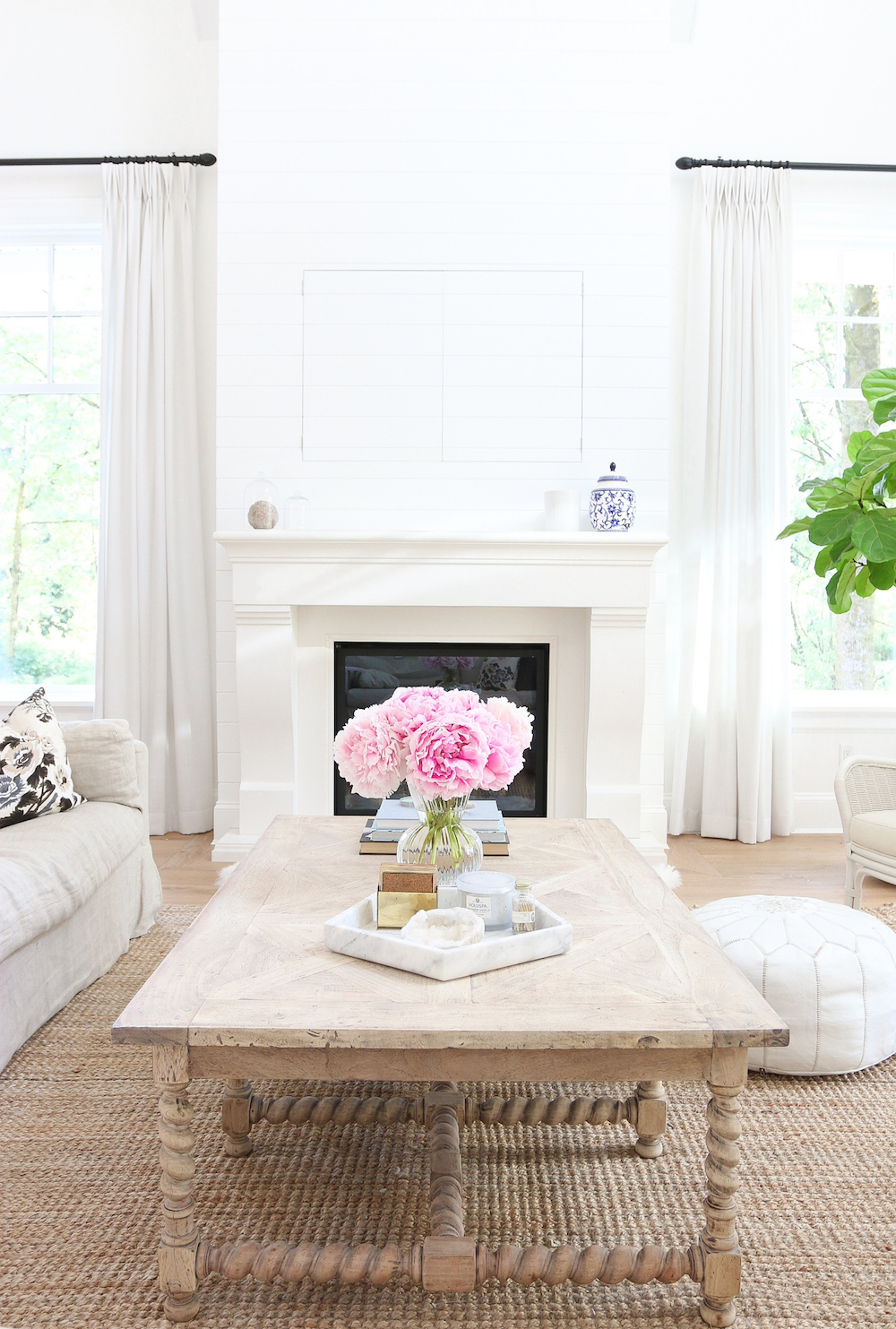 Pink Peonies Marble Tray Coffee Table Monika Hibbs