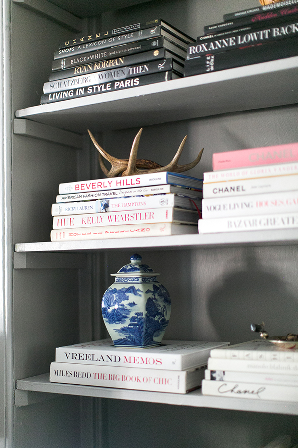 coffee table books and shelf organization