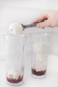 large glass ice cream scooped in