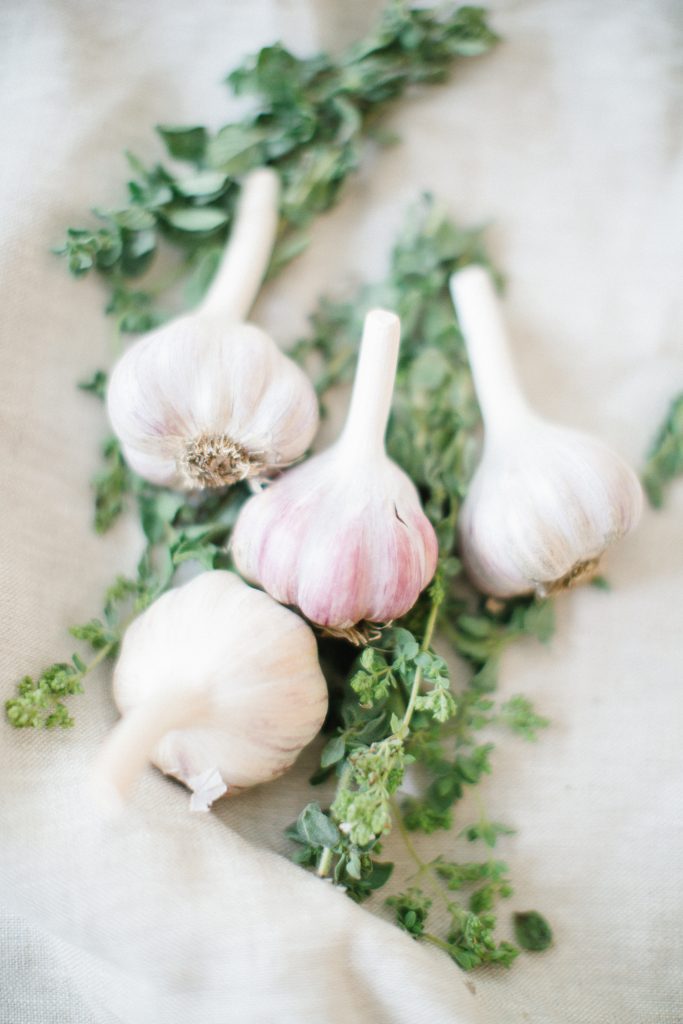 fresh garlic and thyme for tomato soup