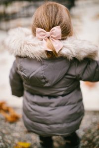 Little girl playing in winter coat