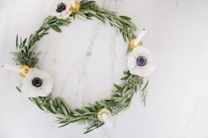 olive branch wreath with candles