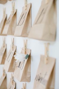 close up of advent bags on wall