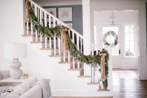 Staircase with garland and bows