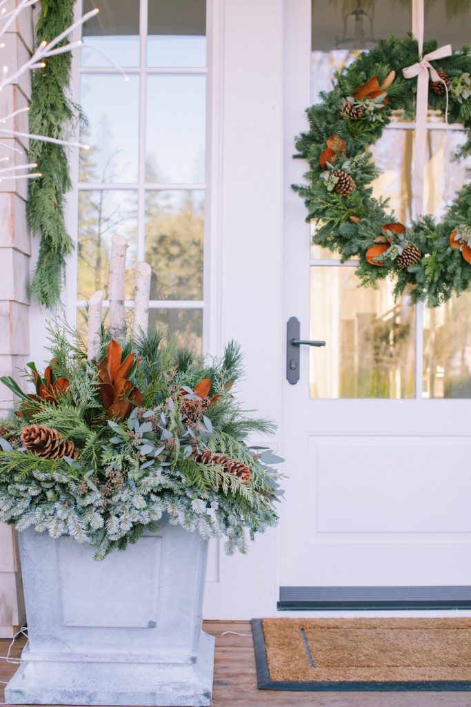 Front door with winter planter