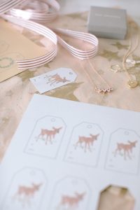 Deer tag printable, necklaces on star tissue paper
