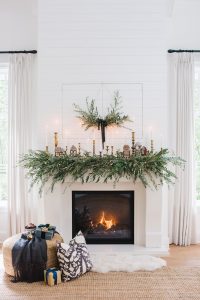 Fireplace with olive branch garland