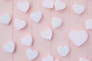 pink board with colourful heart marshmallows
