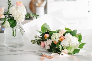 florals on marble countertop