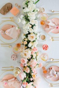 Overhead omber floral arrangement on table