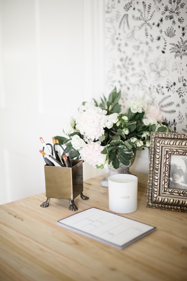 Florals and stationary on desk