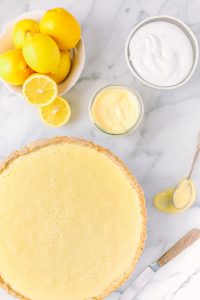 overhead lemon meringue tart ingredients
