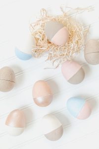 colour blocked paper mâché eggs