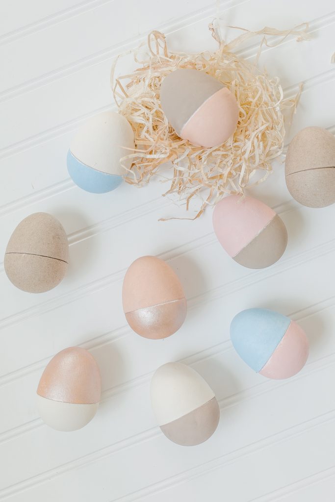 colour blocked painted paper mâché easter eggs