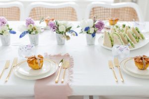 pretty gold and white mothers day place setting