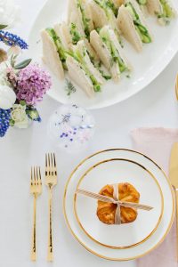 cucumber sandwiches and gold place setting