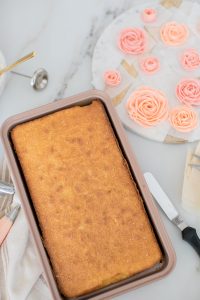 sheet cake in rose gold pan
