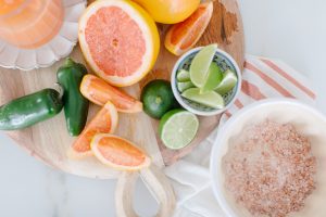 ingredients for spicy pink grapefruit margarita