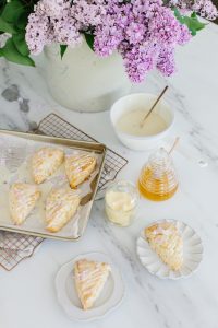 scones on kitchen counter and plates