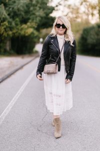 leather jacket and channel purse