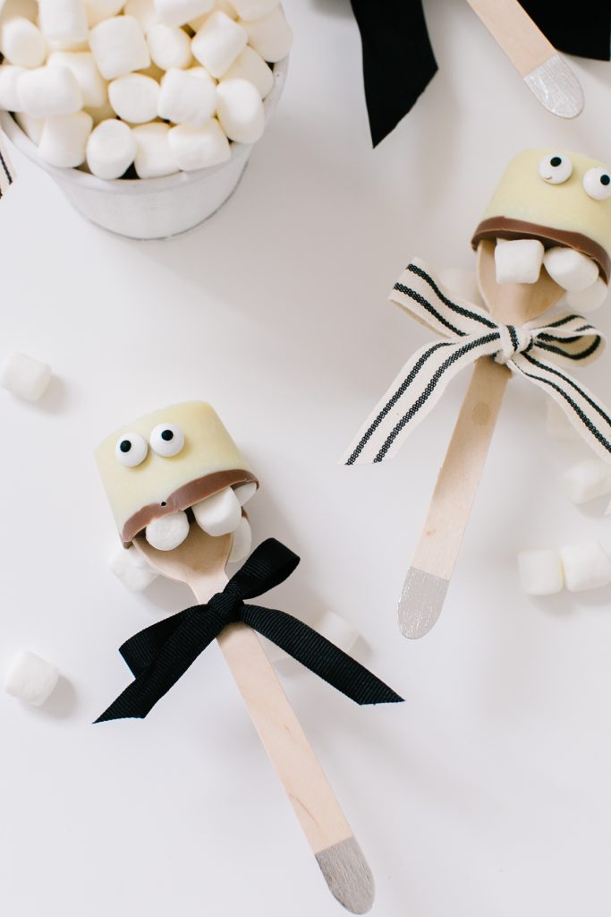 spooky white hot cocoa spoons