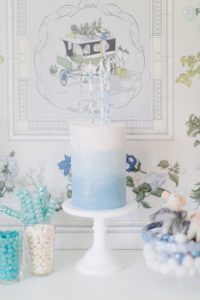 blue and white cake for cinderella party