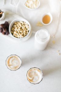 Almond Cashew Mylk Coffee Creamer two glasses of latte with milk