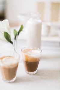 Almond Cashew Mylk Coffee Creamer two glasses of latte with milk