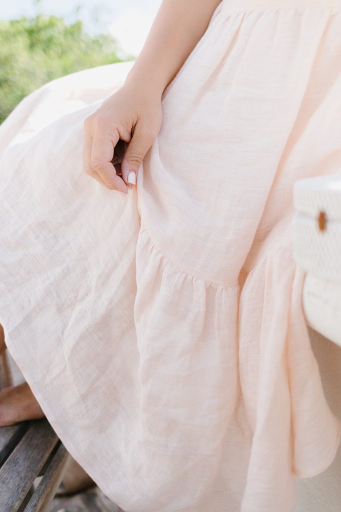 linen detail on layered pink dress