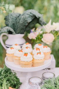 Peter rabbit outdoor party food table carrot cupcake treats