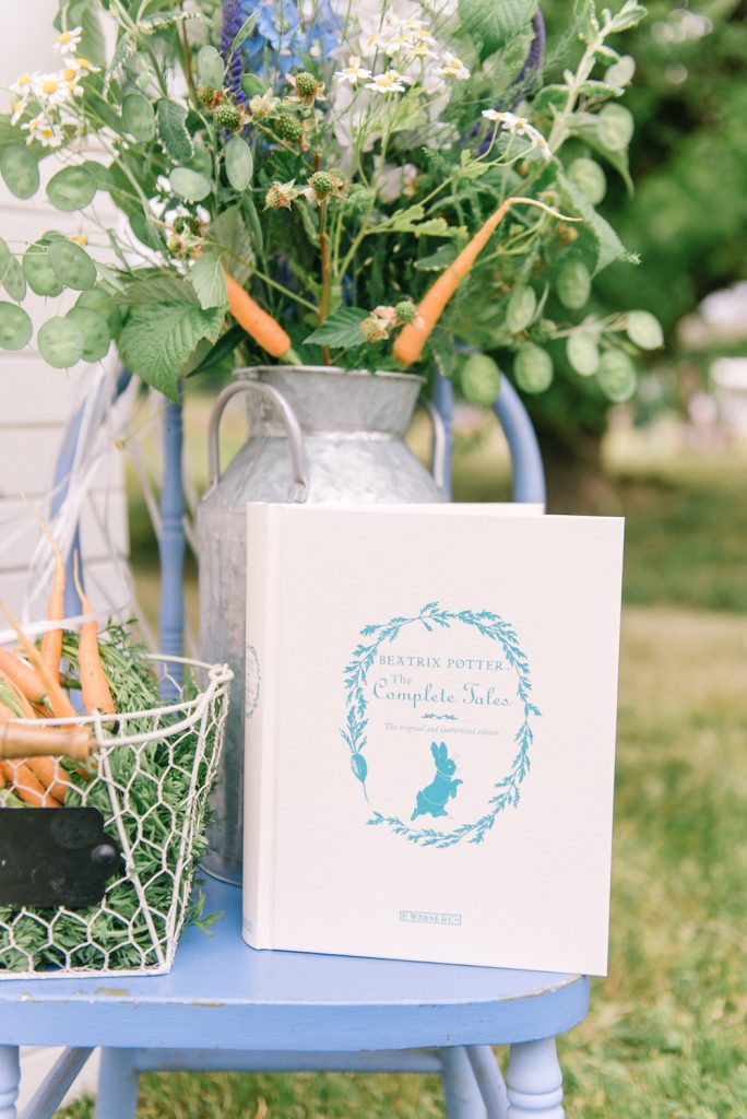 tales of peter rabbit with carrots as display arrangement