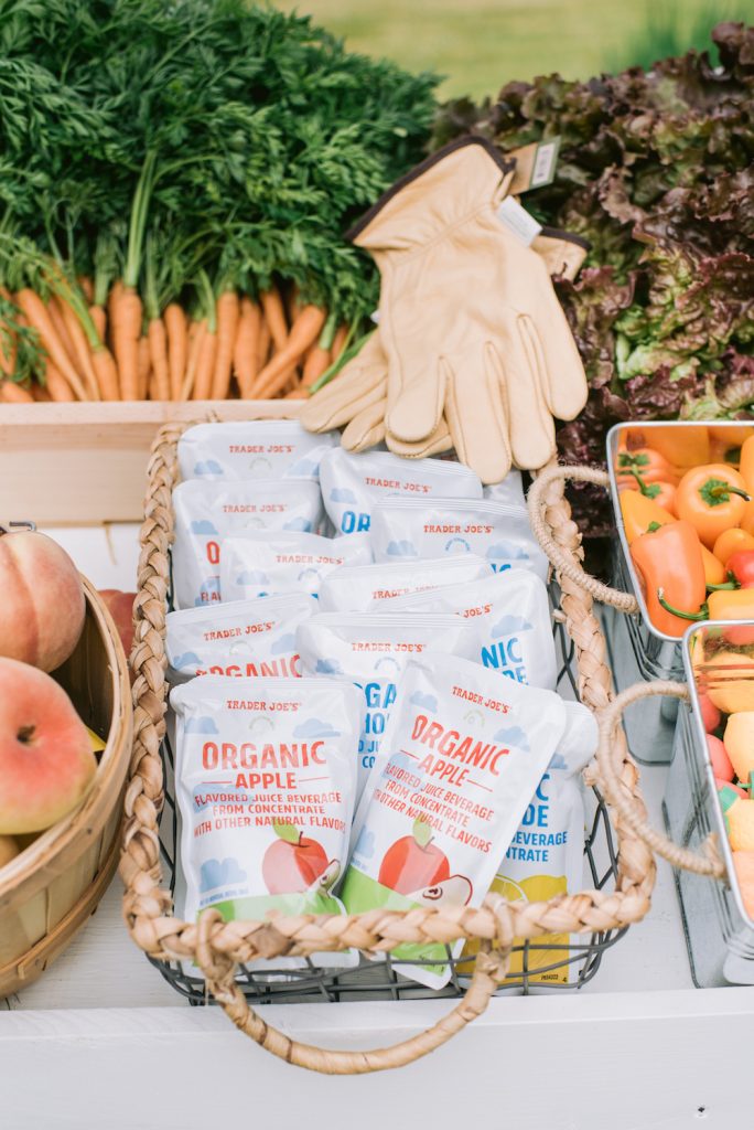 Organic Birthday snacks displayed in baskets