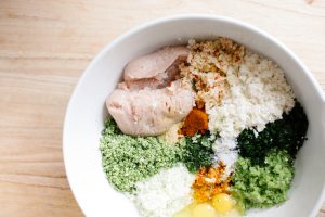 Loaded Green Chicken Meatball Ingredients in Bowl