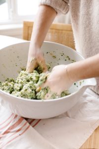 Monika Hand Mixing Loaded Green Chicken Meatballs