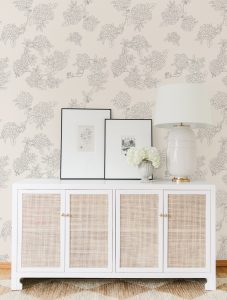 Living Room with the #MHxUrbanWalls Hydrangeas Wallpaper