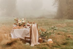 Cute table set up in a foggy field