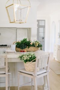 Kitchen Island with Basket of Flowers