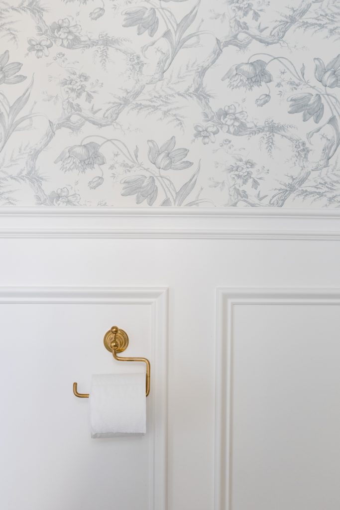 Gold Toilet Paper Holder & Toile De Fleurs Wallpaper